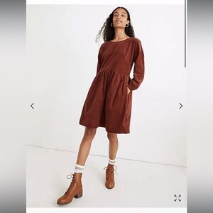 Madewell Corduroy Relaxed Mini Dress in rusted burgundy